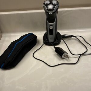 Philips Black and Silver Shaver with Blue Accent Pouch